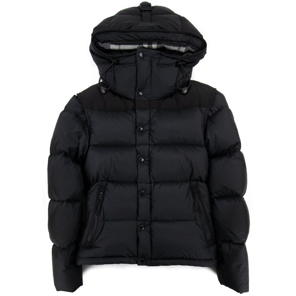 BURBERRY™ Detachable Sleeve Hooded Puffer Jacket Black