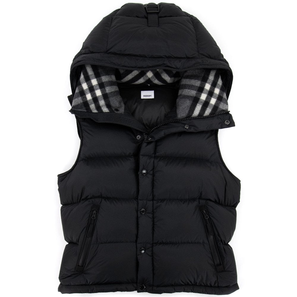 BURBERRY™ Detachable Sleeve Hooded Puffer Jacket Black