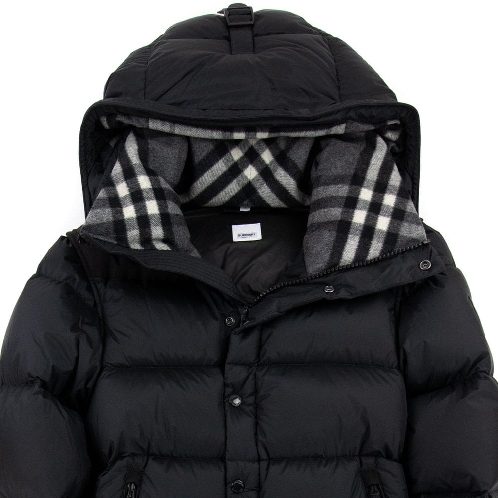 BURBERRY™ Detachable Sleeve Hooded Puffer Jacket Black