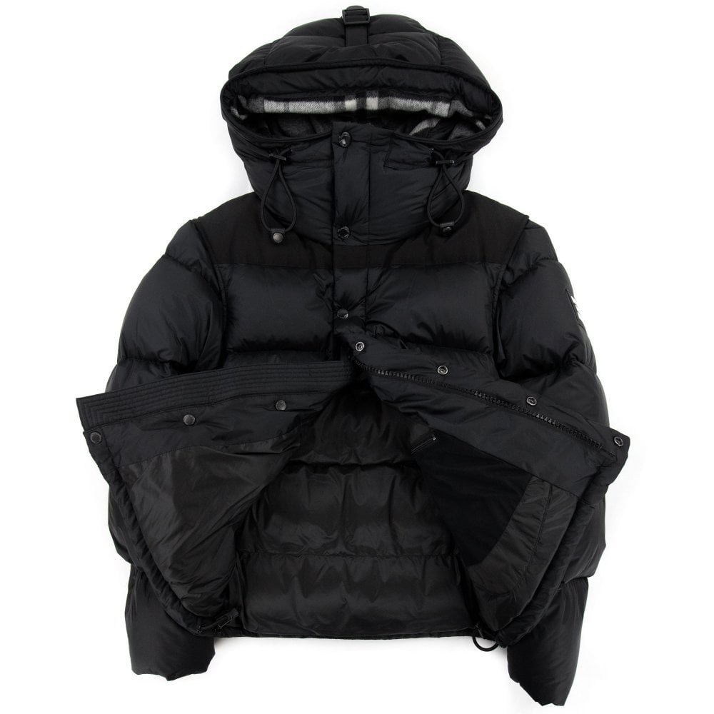 BURBERRY™ Detachable Sleeve Hooded Puffer Jacket Black